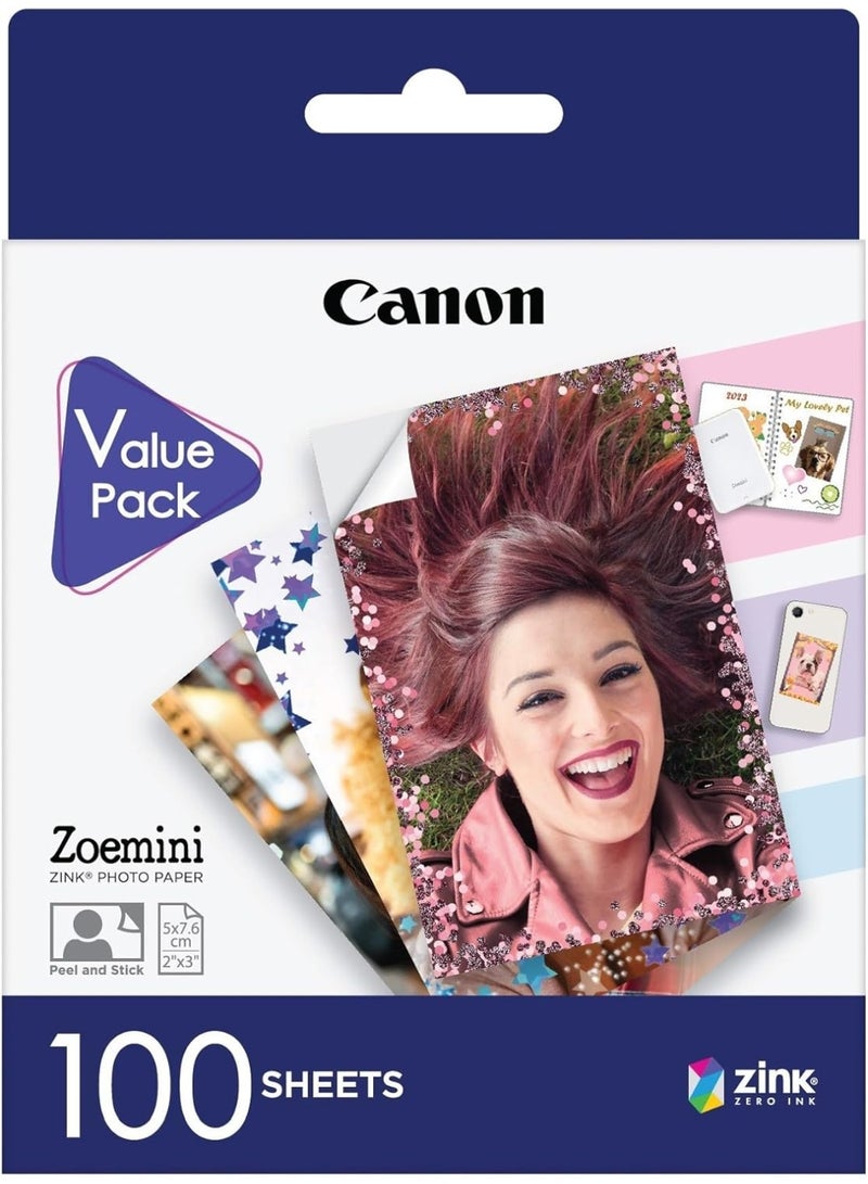 Canon Zoemini 2 Portable Photo Printer With 100 Sticky Paper Sheets Zink Zero Ink 5X7.6 Cm - Image 1